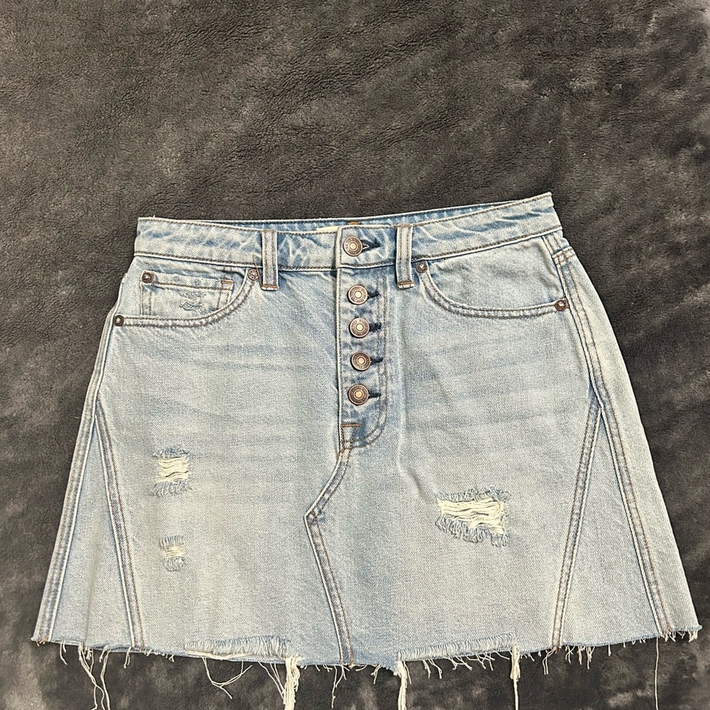 We The Free Light Blue Distressed A-Line Skirt